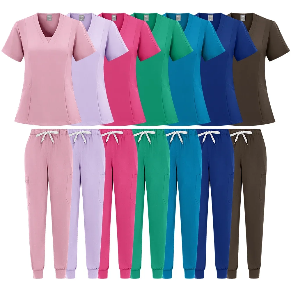 Surgical Pink Navy Blue Red Black Spa Salon Dental Aesthetic Scrubs Medical Beauty Nurse Women Work Uniform Set