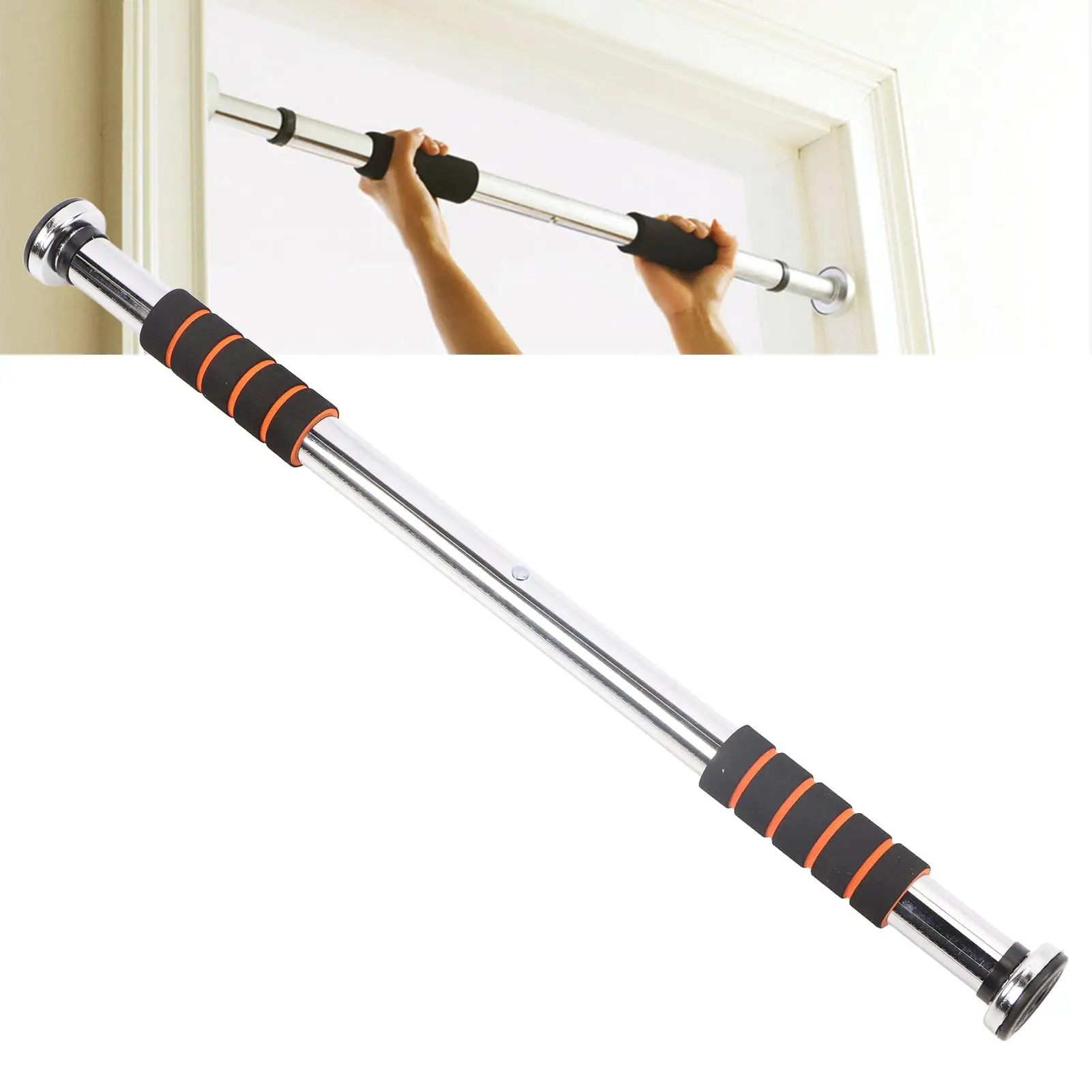 Heavy Duty Stainless Steel Pull Up Bar with Adjustable Doorway Mount Antislip Comfortable Grip for Gym