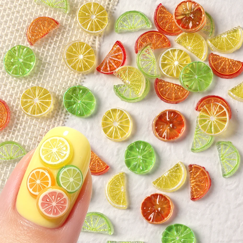 3D Fruchtscheiben Nagelcharms Transparente Orangen-, Zitronen-, Limetten- und Zitrusscheiben Nagelkunst-Dekorationen Zubehör Niedliche Sommer-Maniküre