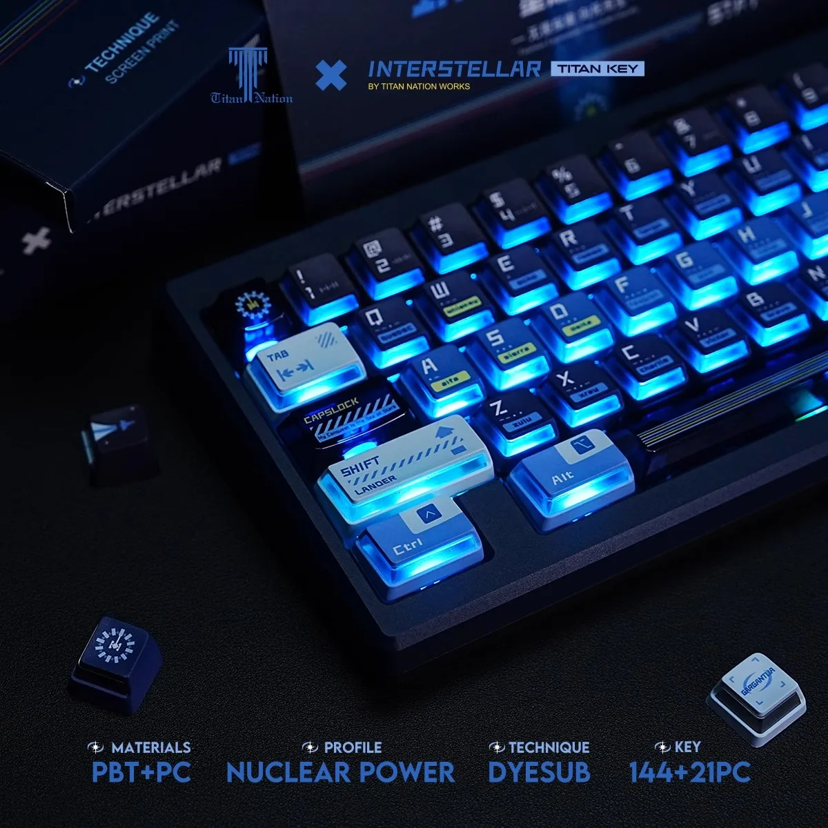 Imagem -05 - Titan Nation Interstellar Keycaps Transmissão de Luz Teclado Mecânico Keycap Conjunto Transparente pc Gaming Acessórios Presente