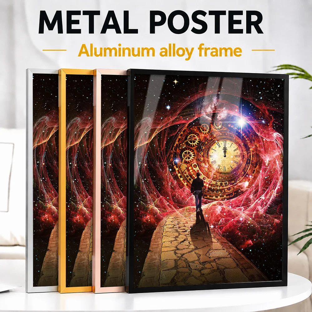 Time And Space Framed Metal Poster Personalized Photo Cosmic Exploration Style Wall Art For Home Office Premium Collector Gift