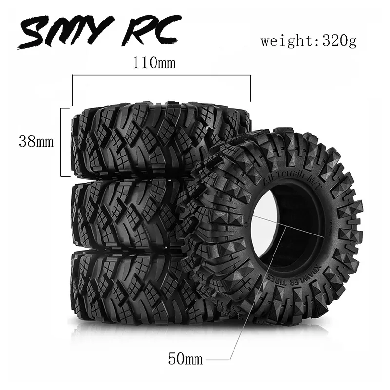 4PCS 110mm 1.9" Rubber Tire Wheel Tyre for 1/10 RC Crawler Car Axial SCX10 II III 90046 Traxxas TRX4 RC4WD D90 Redcat Gen8 MST