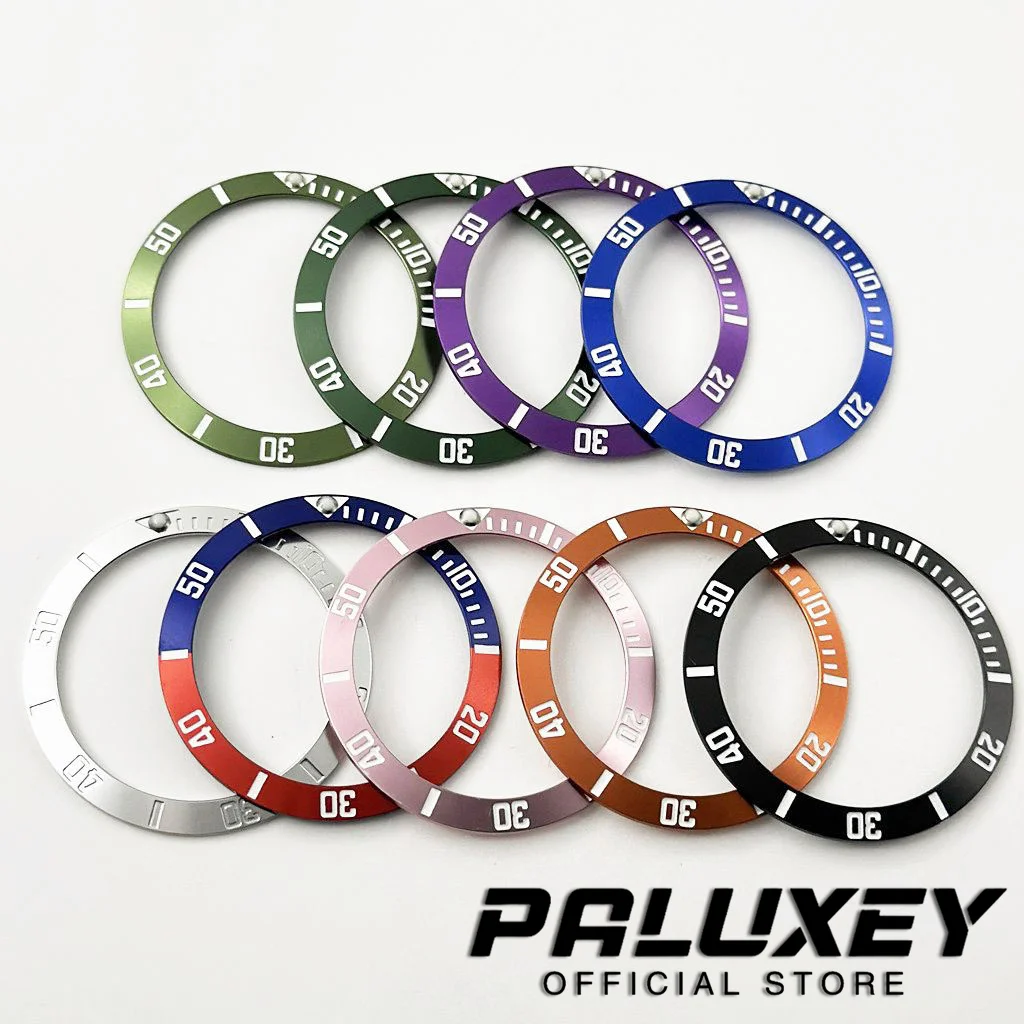 38 มม.อลูมิเนียมแหวนดําน้ําสีแดงสีม่วงเงินสีส้มสีฟ้าสีเขียวสีดํานาฬิกา BEZEL แทรกสําหรับนาฬิกาผู้ชายกรณีเปลี่ยนอุปกรณ์เสริม