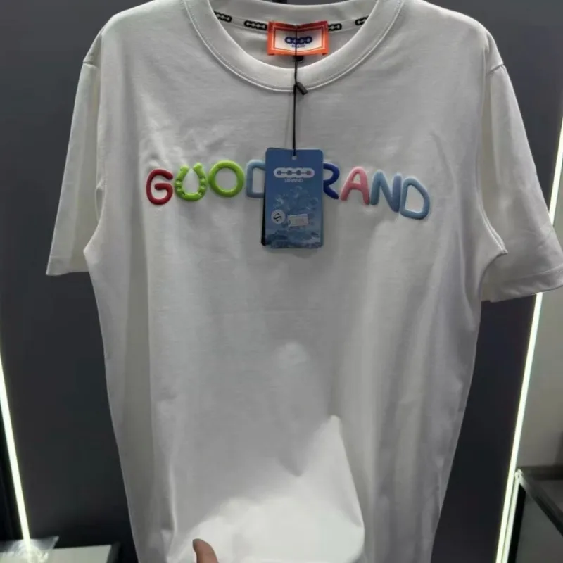 2XL High Quality Good Luck Foam Colored Letters Stree Top Tees GOODBRAND Tshirts Cotton Short Sleeve Men Women Casual Outfit