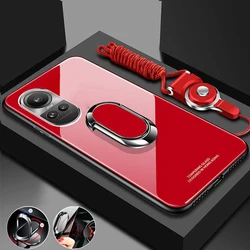 Tempered Glass Magnetic Ring Stand Holder Phone Case For OPPO Reno 10 Pro Plus Shockproof Lanyard Back Cover FOR Reno 9 Pro 8T 7