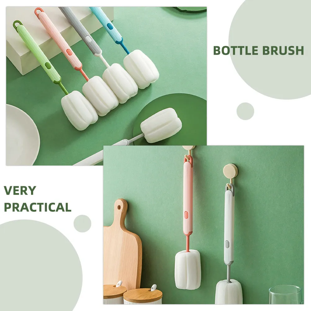 5Pcs Bottle Brush Multi-Function Cleaning Sponge Safe PP Material for Cups Bottles Baby Milk Sports Bottles Household Cleaning