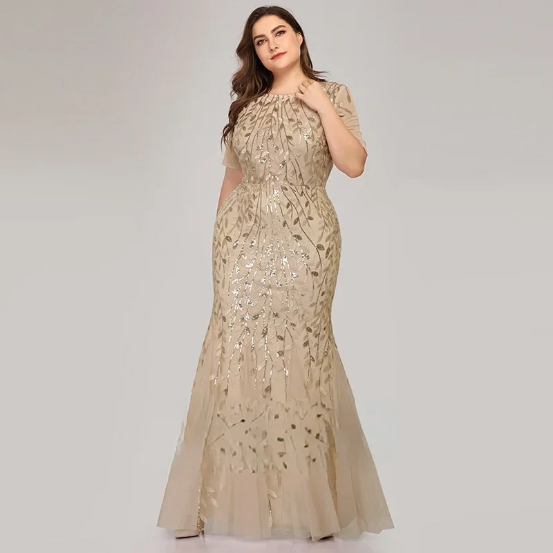 Ever-Pretty Robe De Soirée Femme Longue à Paillettes Sirène - Manches Courtes Élégantes 00693