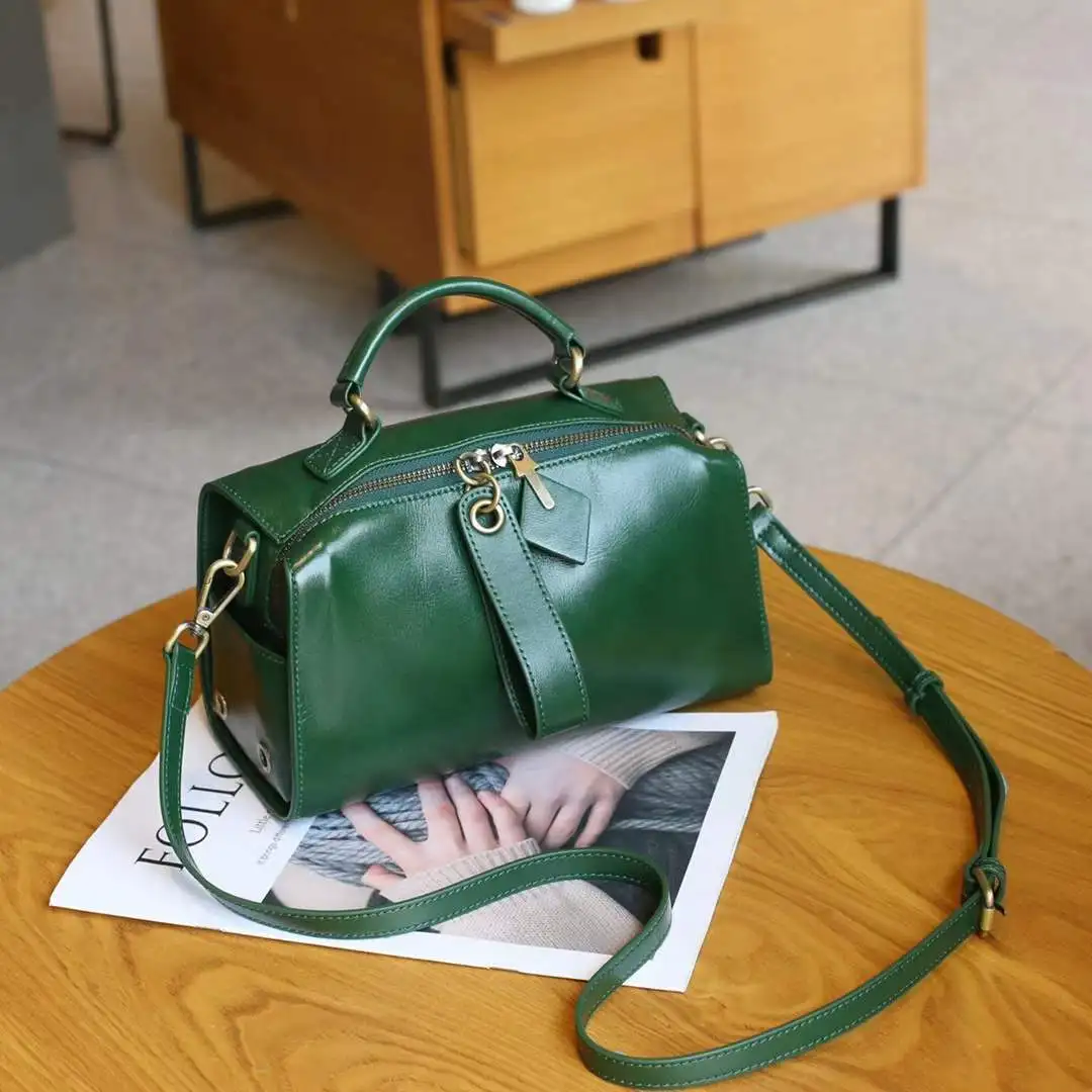 Vintage New Real Leather Women's Tote Handbag Cowhide Retro Handmade Vegetable Tanned Leather Pillow Bag Women's Shoulder Bags