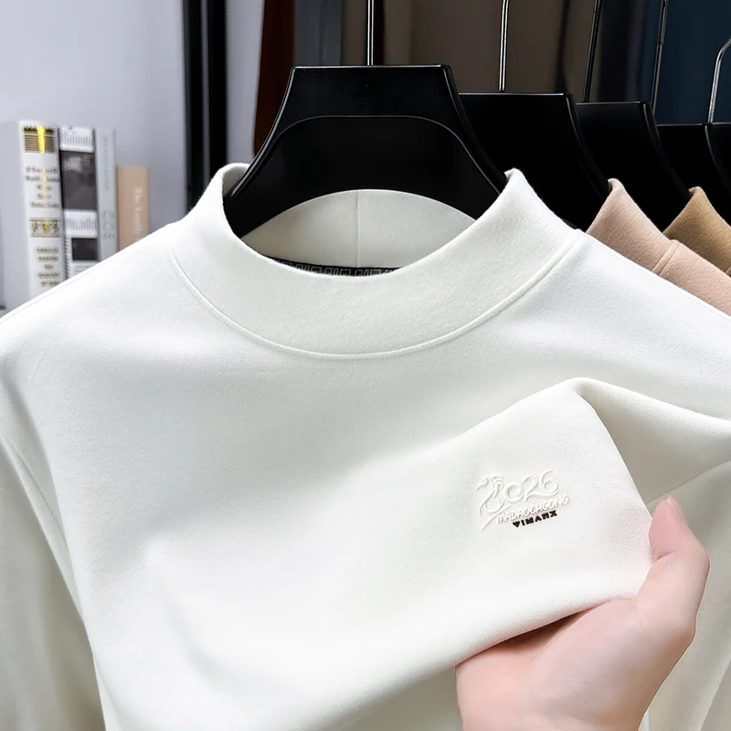 

Men's Fleece Lined Thick Embroidered Crewneck Sweatshirt Long Sleeve Warm Soft Stretch Casual Autumn Winter Chest Logo Top Men's