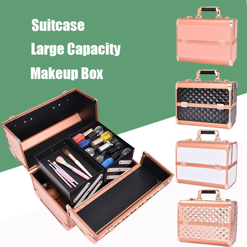 New Large Makeup Box Professional Beauty Cosmetic Cases Make Up Bag Tattoo Nail Multilayer Toolbox Storage Organizer Suitcase