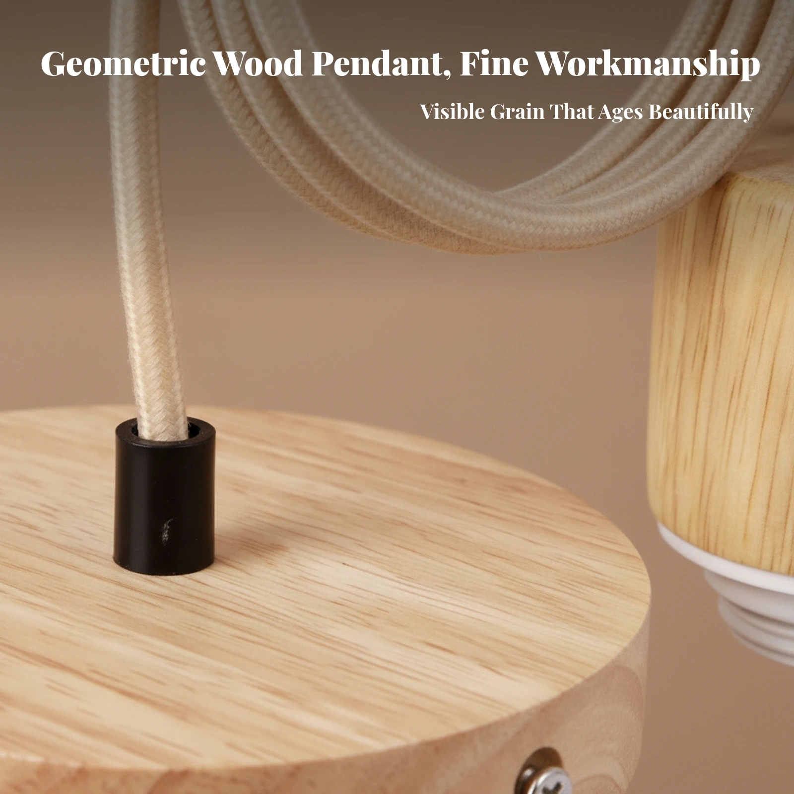 Wood Pendant Light Minimalist Single-Head Pendant Light Hanging Lamp Kit with Adjustable Cord Chic Industrial for Dining Room