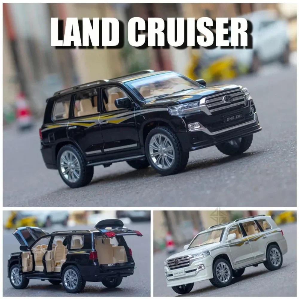 1:24 Toyota Land Cruiser SUV coche modelo de juguete 6 puertas abiertas tirar hacia atrás simulación sonido luz aleación Diecast vehículo niños Juguetes