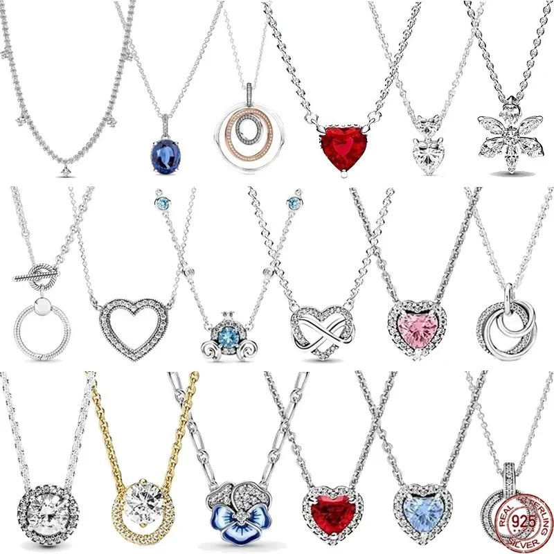 Nuova collana con clavicola con ciondolo hip-hop in argento sterling 925 collana con fiocco di neve a forma di cuore adatta a perline Pandora originali regalo fai da te