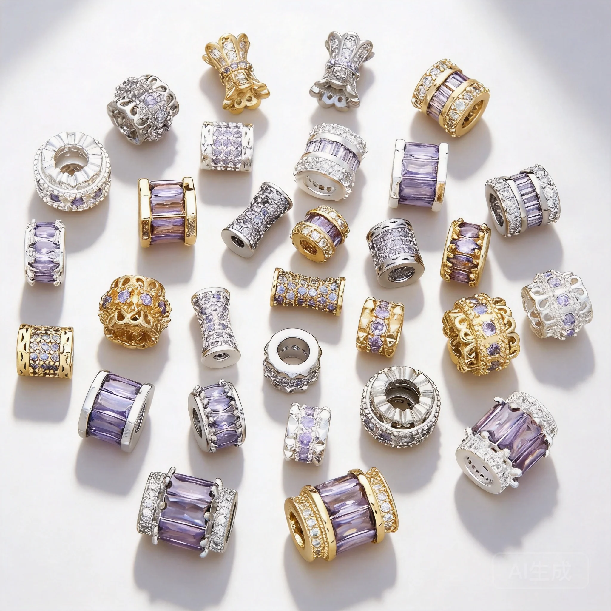 Chinese Style Lucky Blessing Brass Purple Zircon Inlaid Spacer Barrel Waist Beads For Diy Bracelet Necklace Jewelry Making Acces