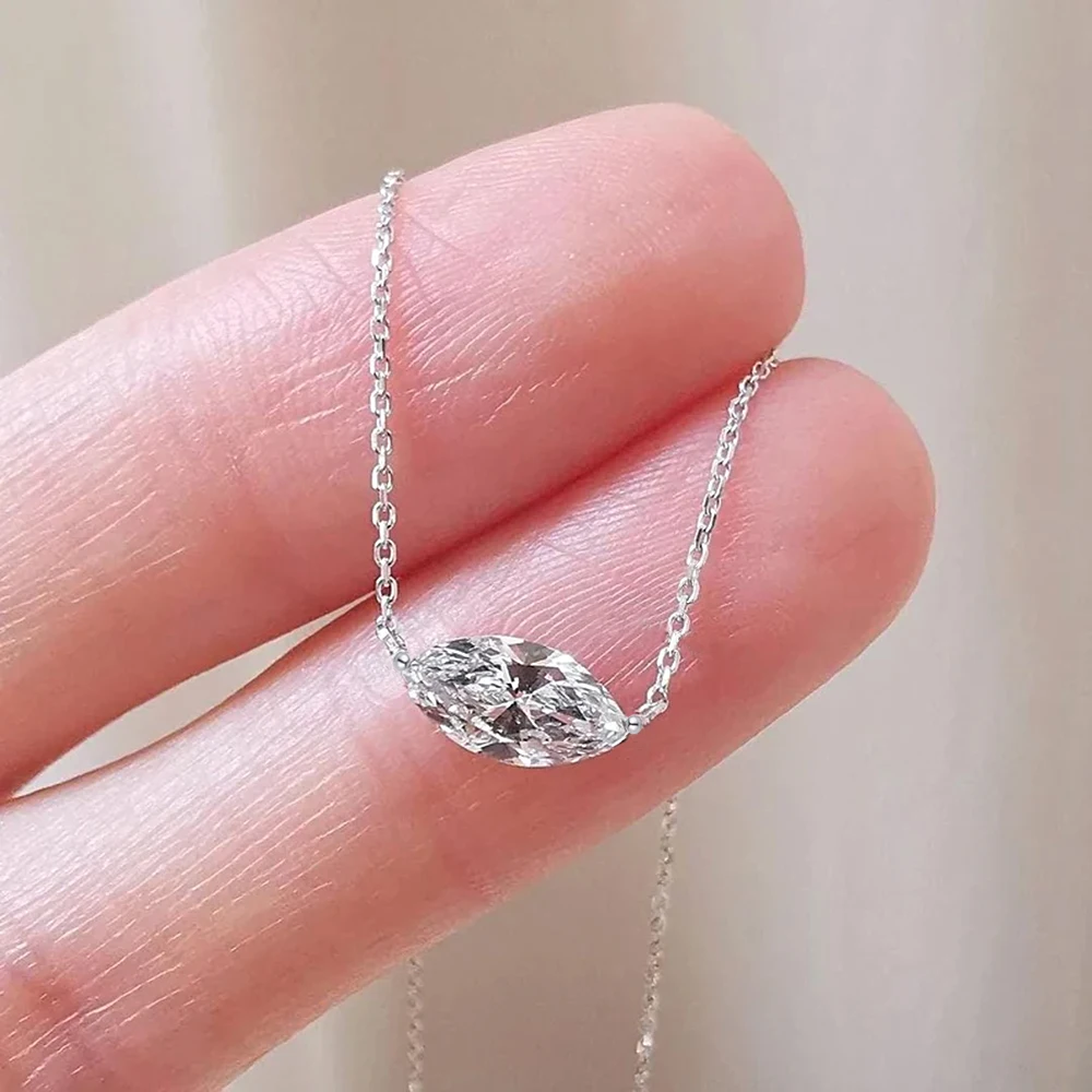 1-3CT شرق غرب ماركيز شكل مويسانيتي القلائد للنساء 925 فضة فريد قلادة سلسلة عنق هدايا وصيفات الشرف #4