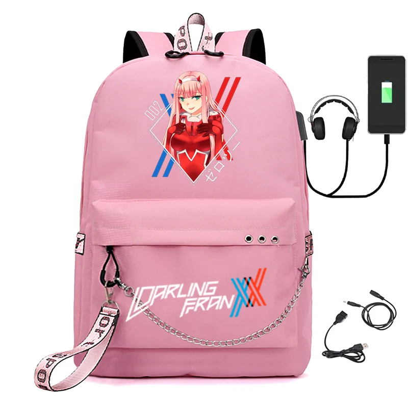 zero two multifunctional usb charging travel canvas student backpack teen boy girl school bag