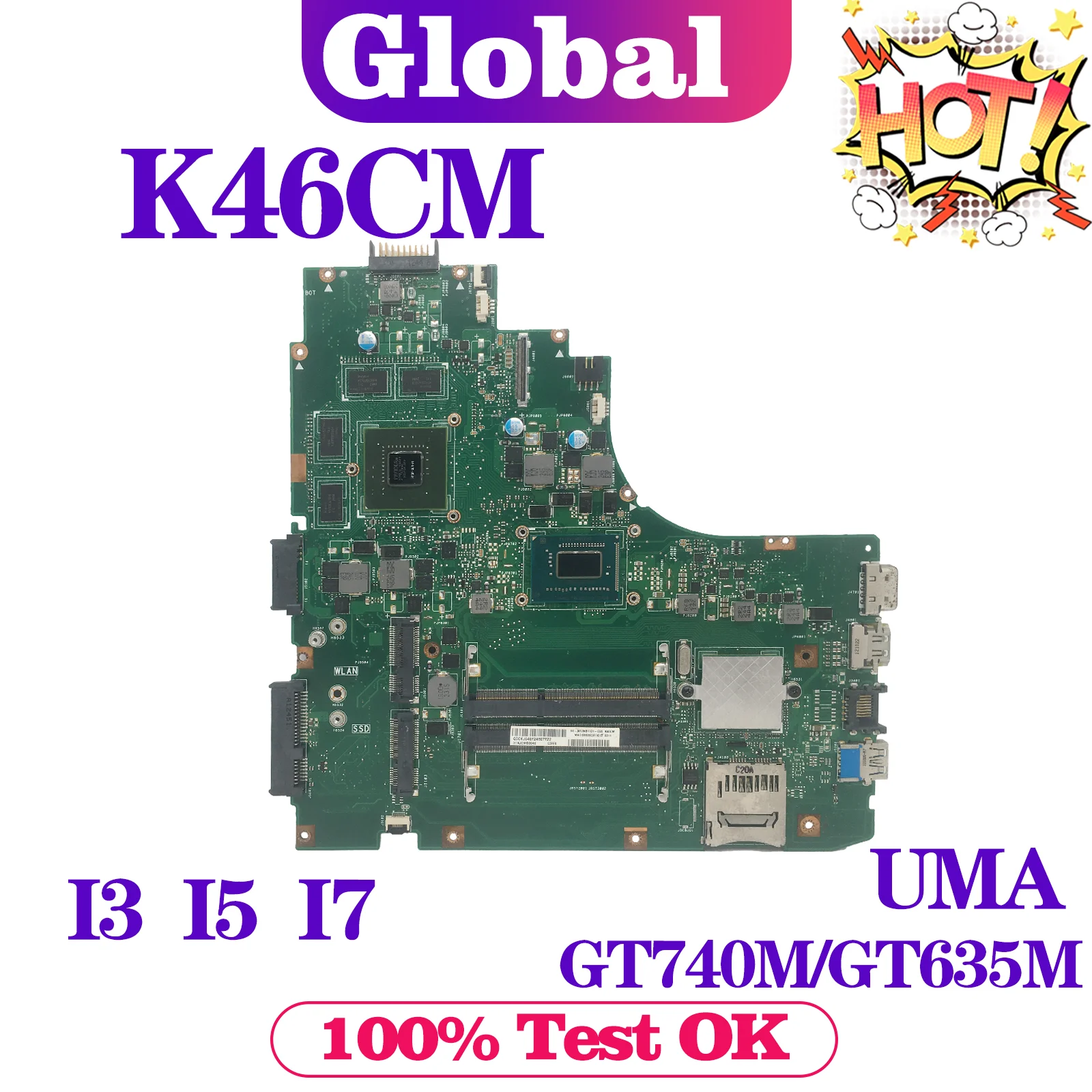 Placa base K46CM para ordenador portátil, placa base para ASUS K46C, E46C, S46C, A46C, P46C, K46CB, K46CA, S405C, I3-3TH, I5-3TH, UMA/GT740M/GT635M