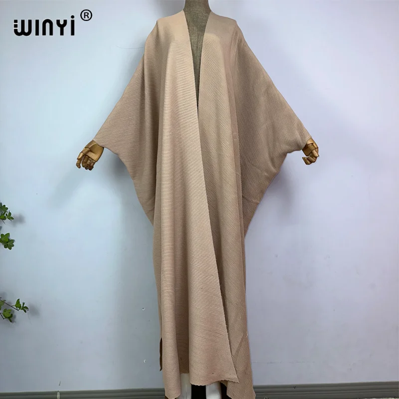 WINYI zimowe maxi poncho sukienka plisowana plażę nosić eleganckie afrykański sweter na wakacje długie kardigany dla kobiety luźne kimono