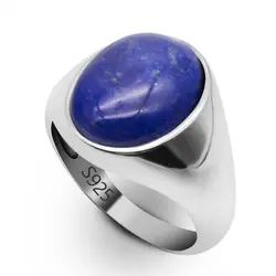 925 Sterling Silver Stone Made rings Men Vintage Blue Natural Lapis Lazuli Stone Handmade Silver Man Hand Male Female rings