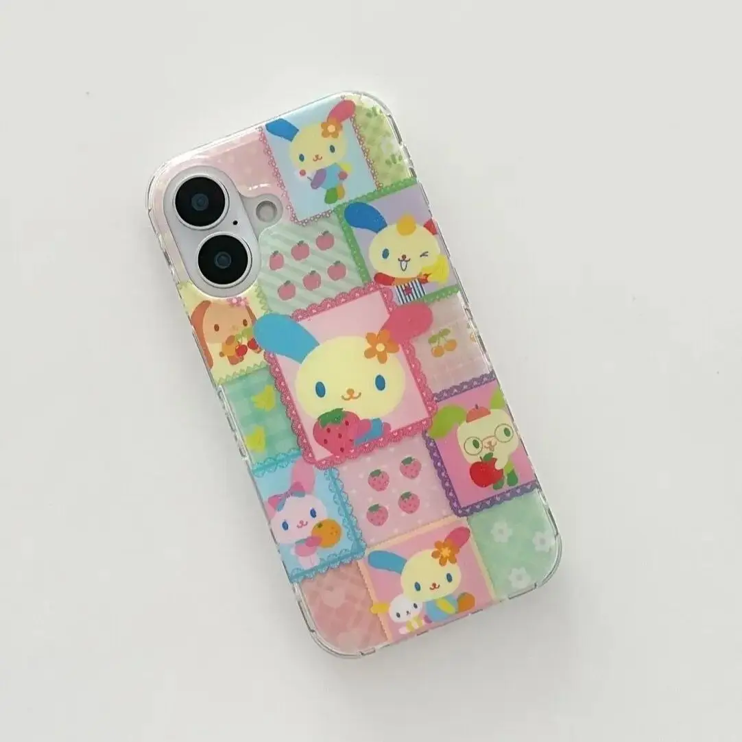 Criativo kawaii colorido grade rosa morango urso bonito dos desenhos animados caso de telefone para iphone 16 15 14 13 12 11 pro max plus y2k capa