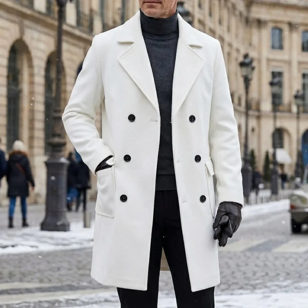 Neuer Winter-Herren-Doppelreihiger Trenchcoat Knielang Multi-Taschen Warme Streetwear Business Casual Oberbekleidung Garib-Stil – Detail 7