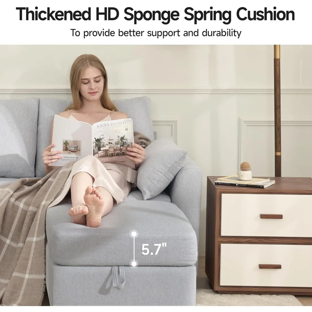 أريكة مقطعية على شكل حرف L قابلة للتحويل بثلاثة مقاعد من قماش الكتان مع مسند متحرك، مثالية للمساحات الصغيرة وغرف المعيشة #6