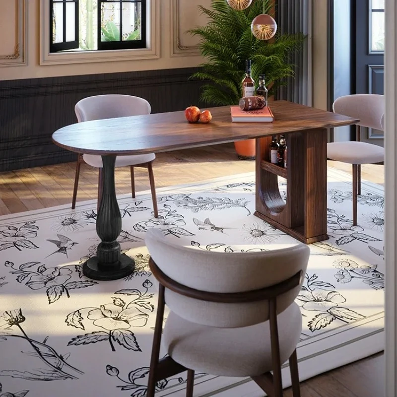 

Французский средневековый обеденный стол из цельного дерева, овальный полукруглый стол, домашний обеденный стол из орехового дерева