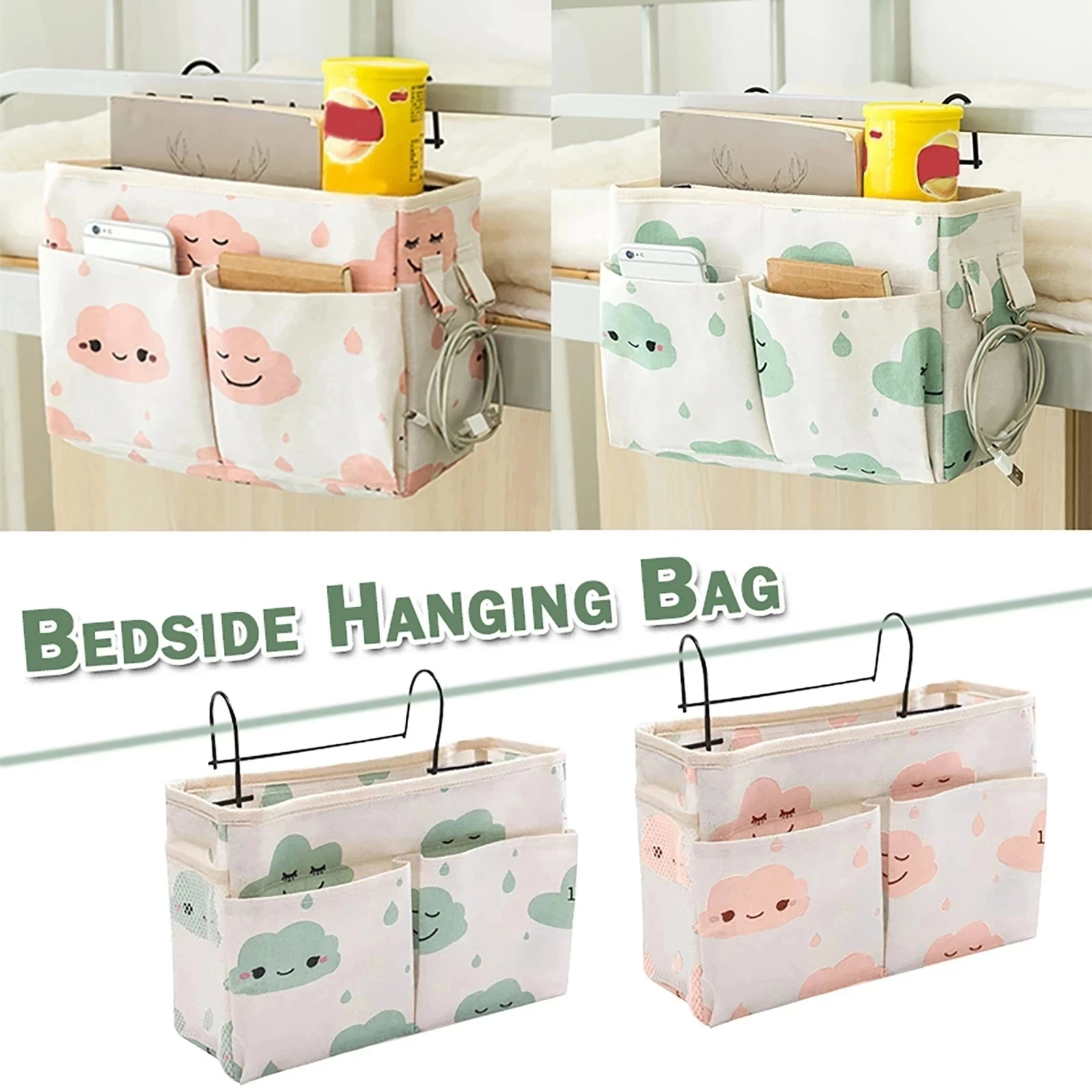 Bedside Storage Bag Hanging Organizer Multi-Pocket Holder Dormitory Bed Bunk Canvas Bedroom Bathroom Storage Bag Organizer Pouch