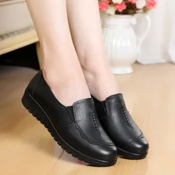 Genuine Leather Shoes Autumn Non Slip Mom Flats Shoes Women Loafers Slip-on Flats Black Shoes Women scarpe donna