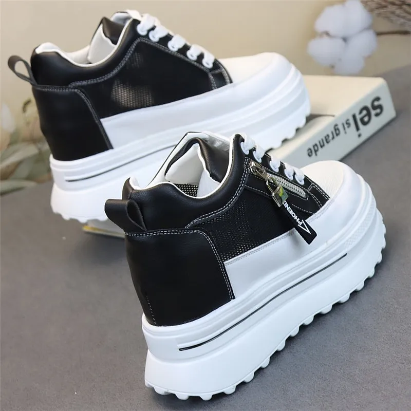 2024 New Summer White Hidden Wedge Heels Casual Shoes Woman Bling Platform Shoes Elevator 9CM High-heels Walking Sneakers Women