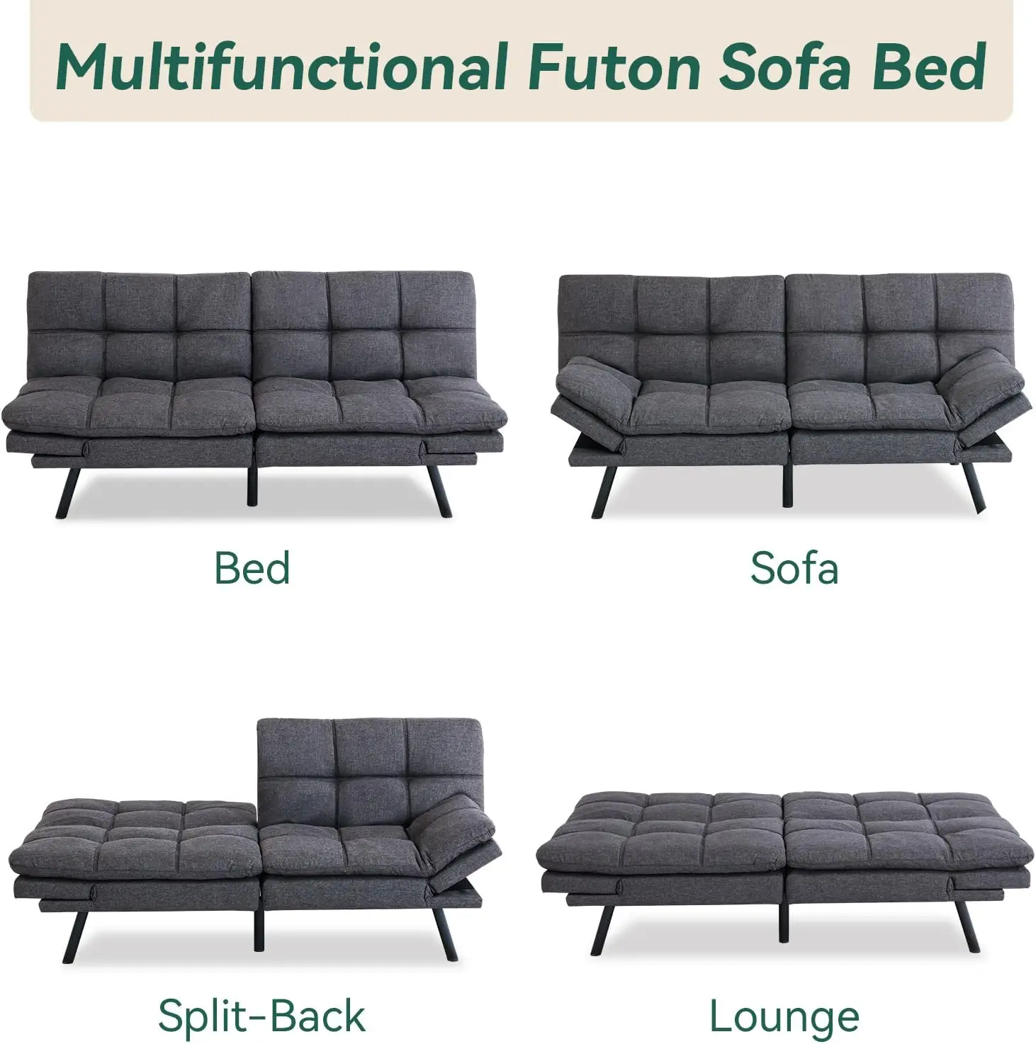 Hcore-conversível memória espuma Futon sofá-cama, Sleeper Couch