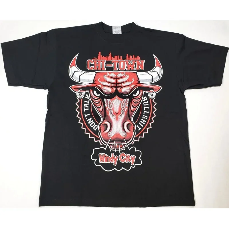 Camiseta de Chicago City para hombre, camisa de manga larga o corta, color negro, Chi Town, Windy, Paisley Bulls, XL