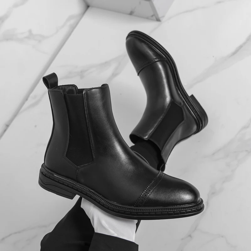 Winter Business Men Chelsea Leather Boots Black Men Casual and Comfortable Office Brand Boots Training Boots Sizes 38-46