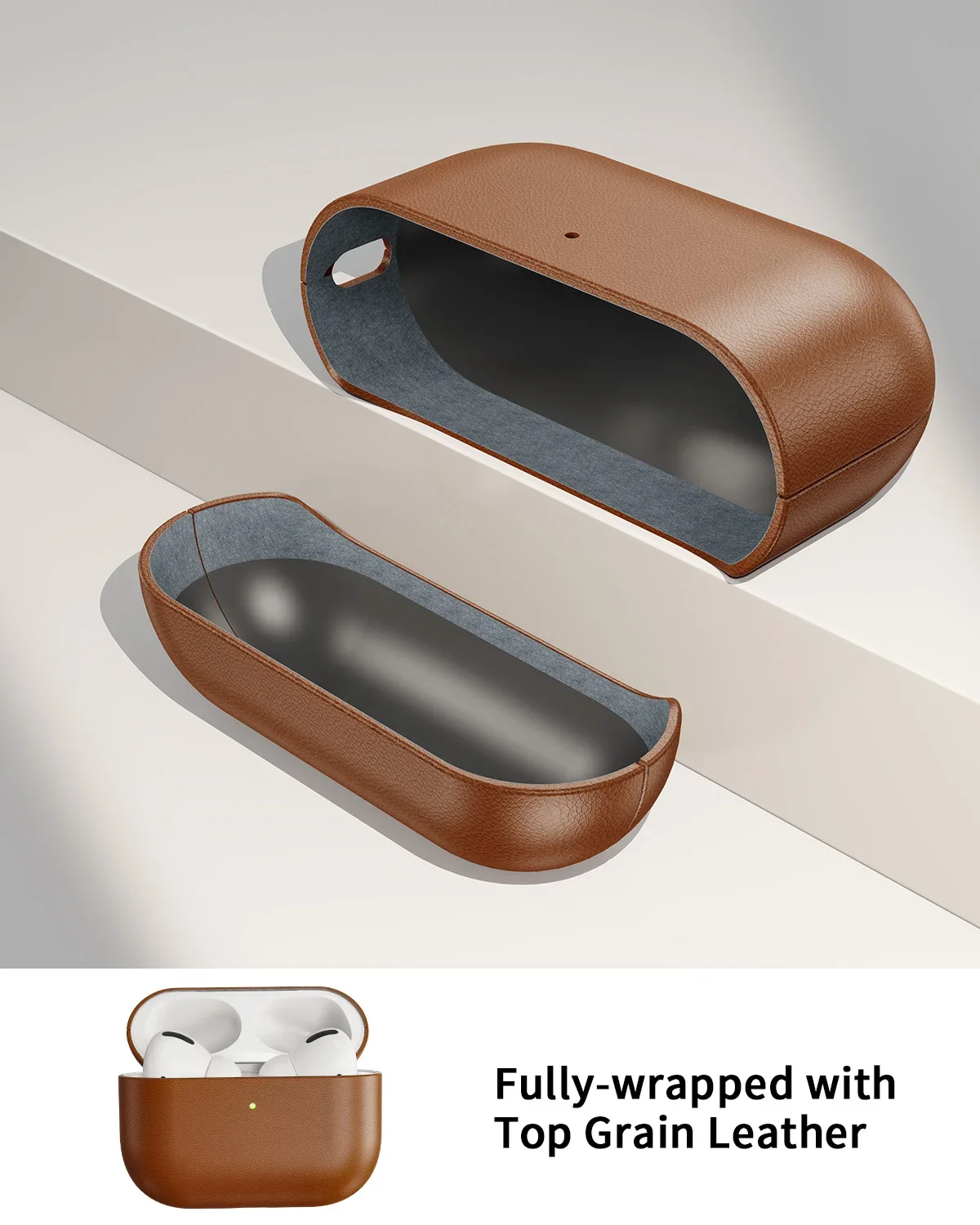 Oatsbasf Skórzane etui ochronne na słuchawki AirPods Pro 3, pełne pokrycie, odporne na wstrząsy, z haczykiem — zdjęcie produktu 3