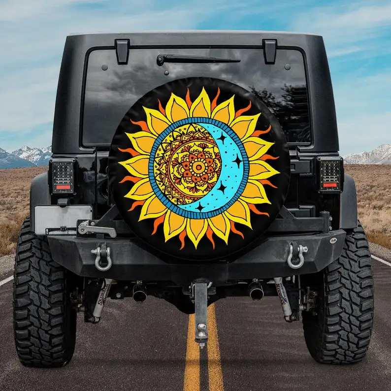 

Spare Tire Covers For RV, Sun and Moon Mandala Spare Tire Cover With Or Without Backup Camera Hole, Camping Tire Cover, Gift For