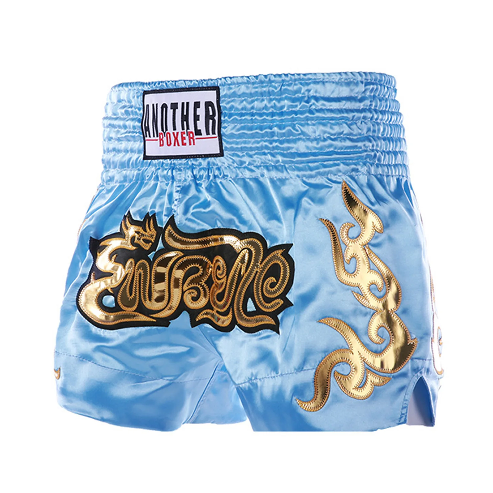 Kids Boys Muay Thai Shorts Kick Boxing Training Fitness Trunks Metallic Letter Side Slit Satin Boxing Shorts Kickboxing Shorts