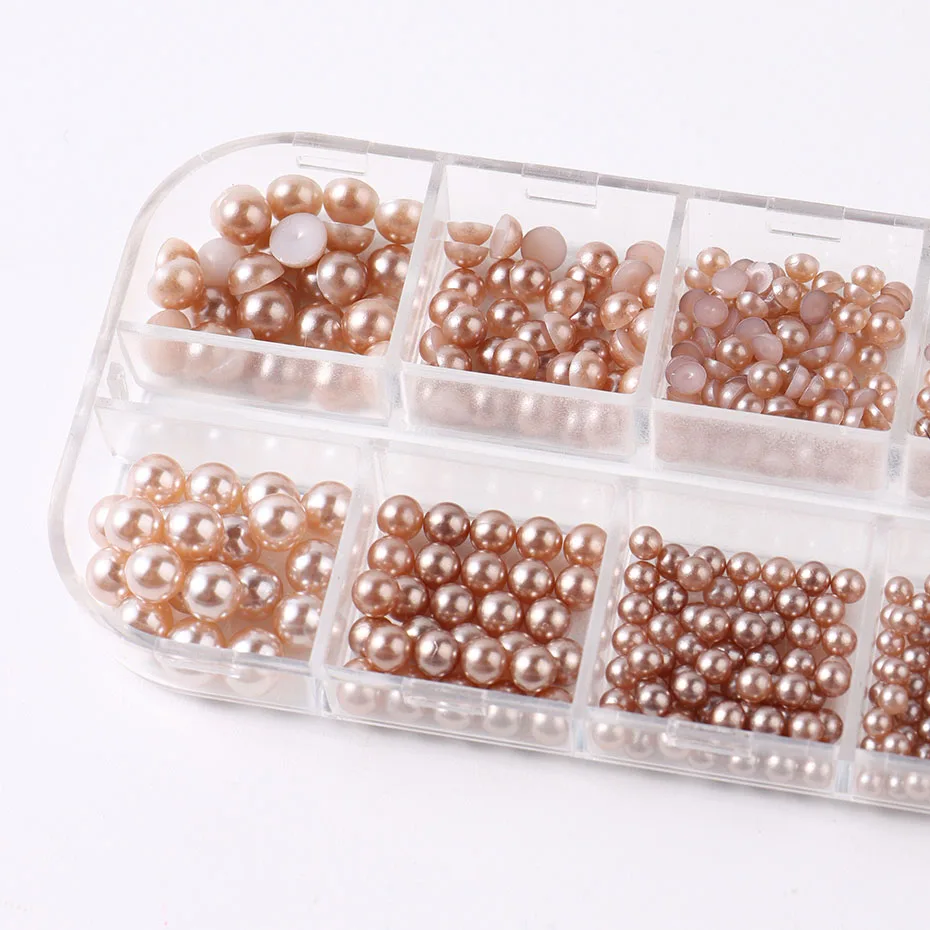 Rose Gold Pearls Nail Art Decoration Half/Round Pearls Nail Charms Steel Beads Autumn Winter Design Japanese Manicure Parts DIY