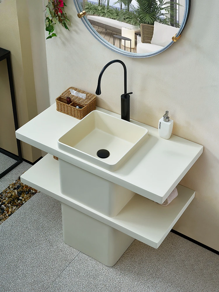 

Artificial stone pillar style washbasin skin feeling stone integrated washbasin cabinet combination