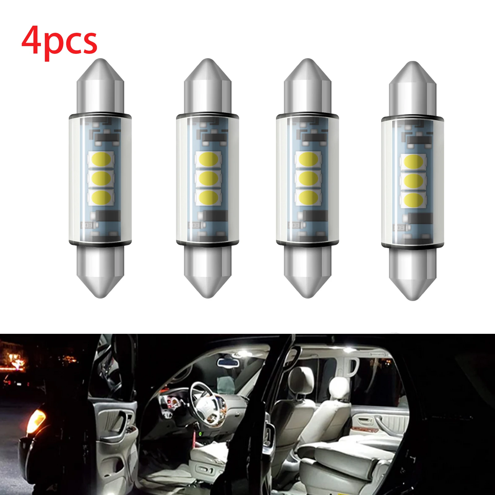 

4pcs Festoon C5W C10W 3030 Chip Bulb Canbus 31mm/36mm/39mm/41mm Car LED Lamp Interior Dome Reading License Plate Lights 6000K