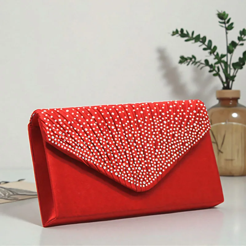 

Элегантная вечерняя сумка со стразами, женская сумка-клатч со рюшами, роскошная сумка с блестками и бриллиантами для свадебного банкетного платья