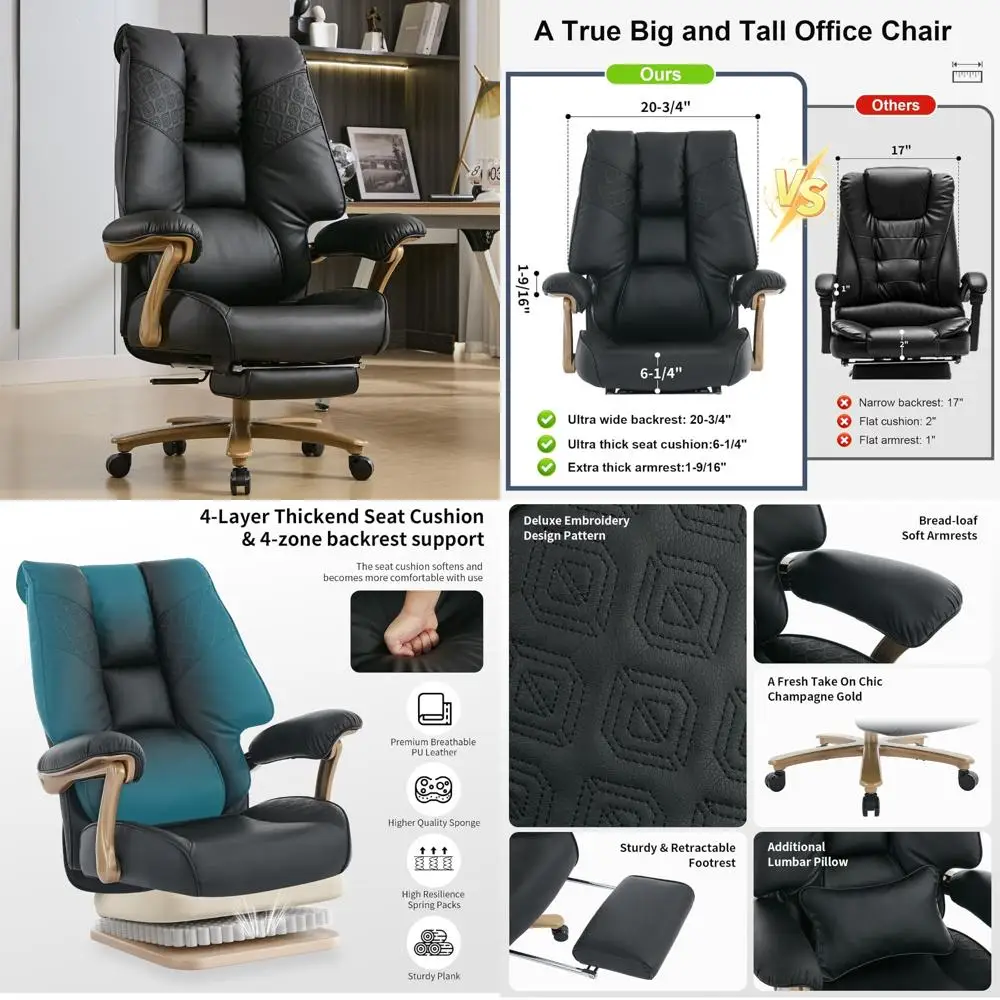 

Ergonomic High-Back Office Chair with Footrest for Executives, Supporting Up to 400lbs and Offering Lumbar Support