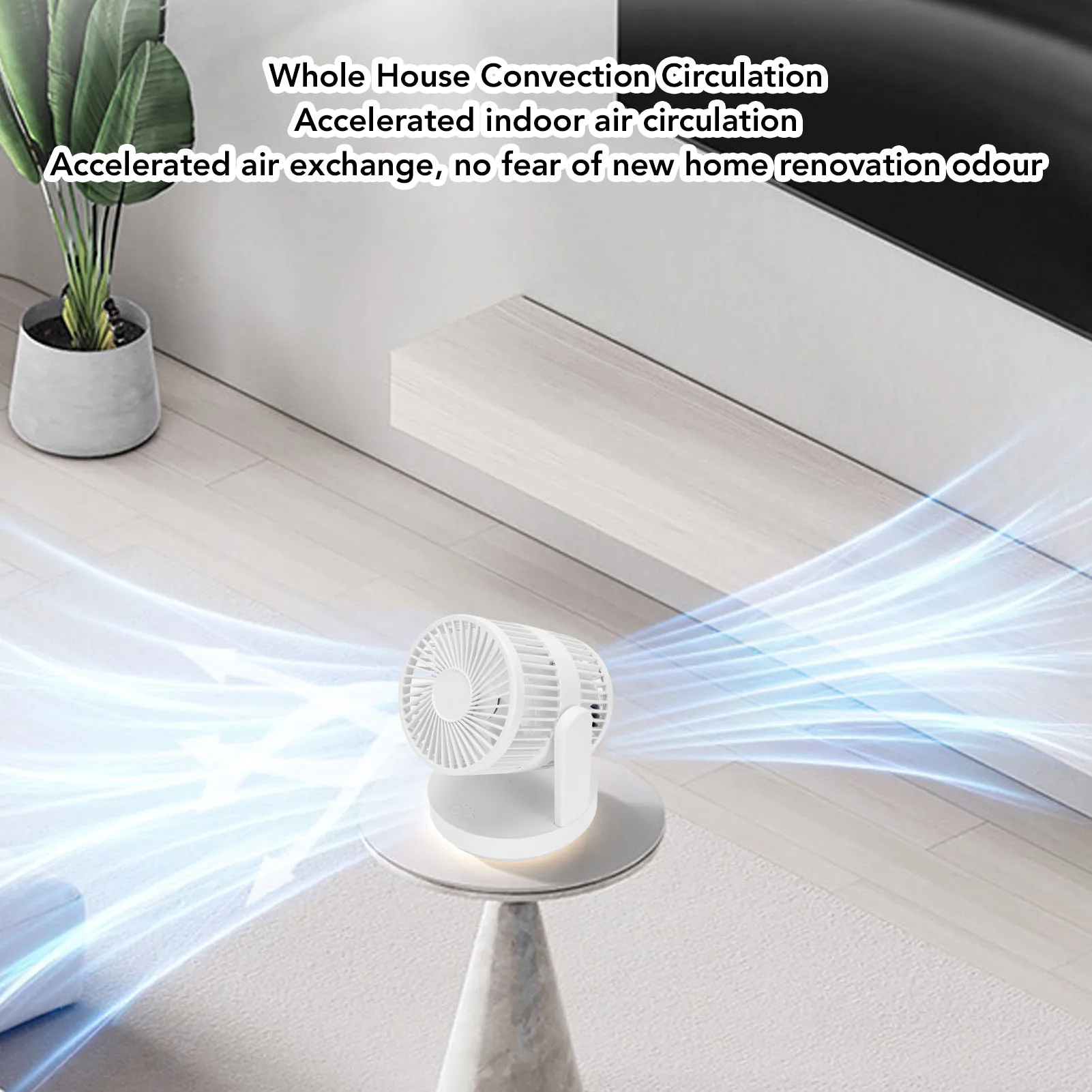 مروحة مكتب 3 سرعات قابلة للتعديل وقابلة لإعادة الشحن لسطح المكتب تتأرجح مع ضوء ليلي لغرفة النوم المنزلية باللون البيج والأسود