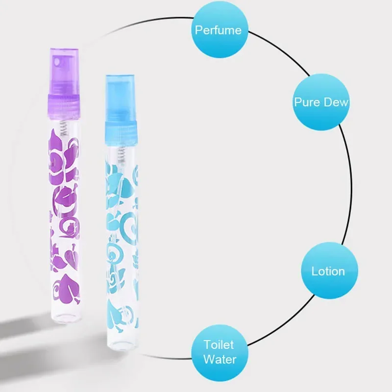 Flacon pulvérisateur de parfum en verre, 10ml, impression de fleurs, Transparent, atomiseur rechargeable, échantillon, récipient cosmétique