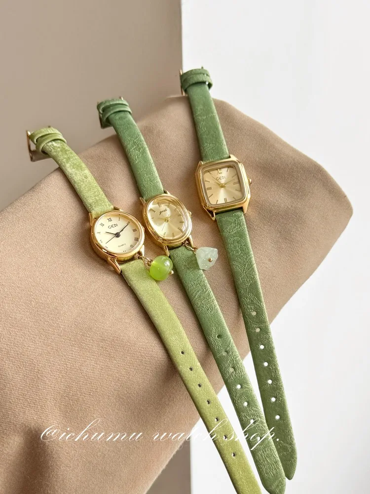 Vintage Green Women's Watch Beautiful Exquisite Clock Gift Luxury Bracelet Waterproof Leather Elegant Women's Quartz Watch