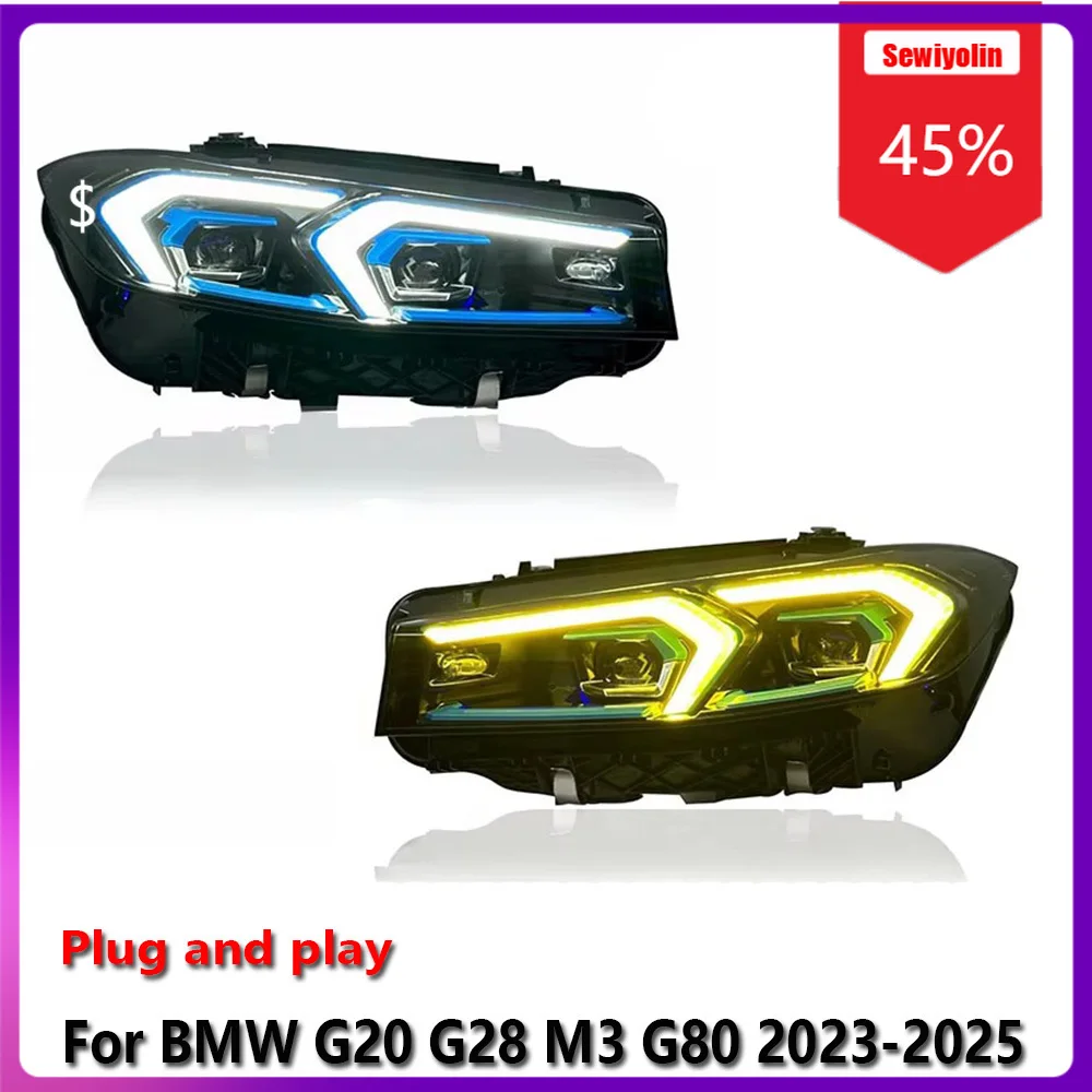 

Автомобильные светодиодные лампы, фары в сборе для BMW G20 G28 M3 G80 2023-2025, противотуманные DRL, стоп-сигналы поворота, Plug And Play
