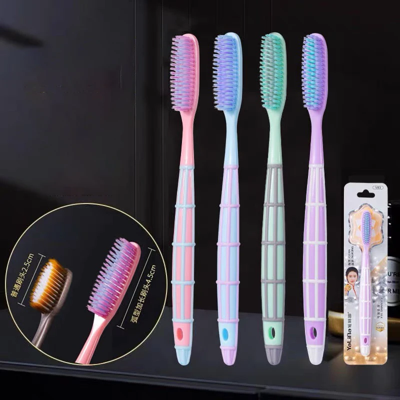4 pz/set spazzolino da denti Super lungo in morbida pelliccia testina grande spazzolino da denti per adulti spazzolino manuale spazzolino da denti rigido