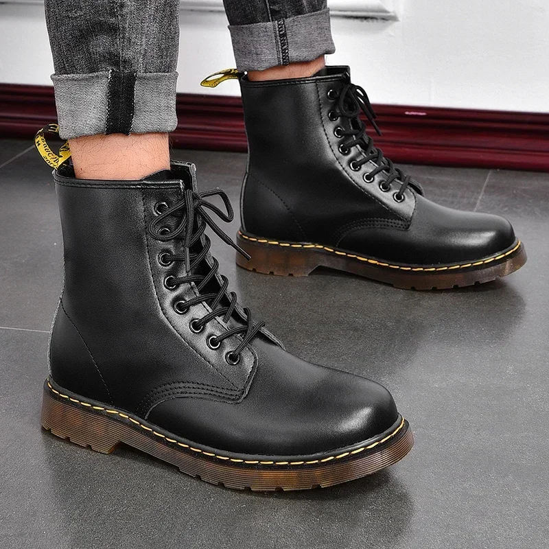 Leather Men Ankle Boots Outdoor Winter Mens Casual Shoes Lightweight Designer Male Warm Work Boots Classic Handmade Boots