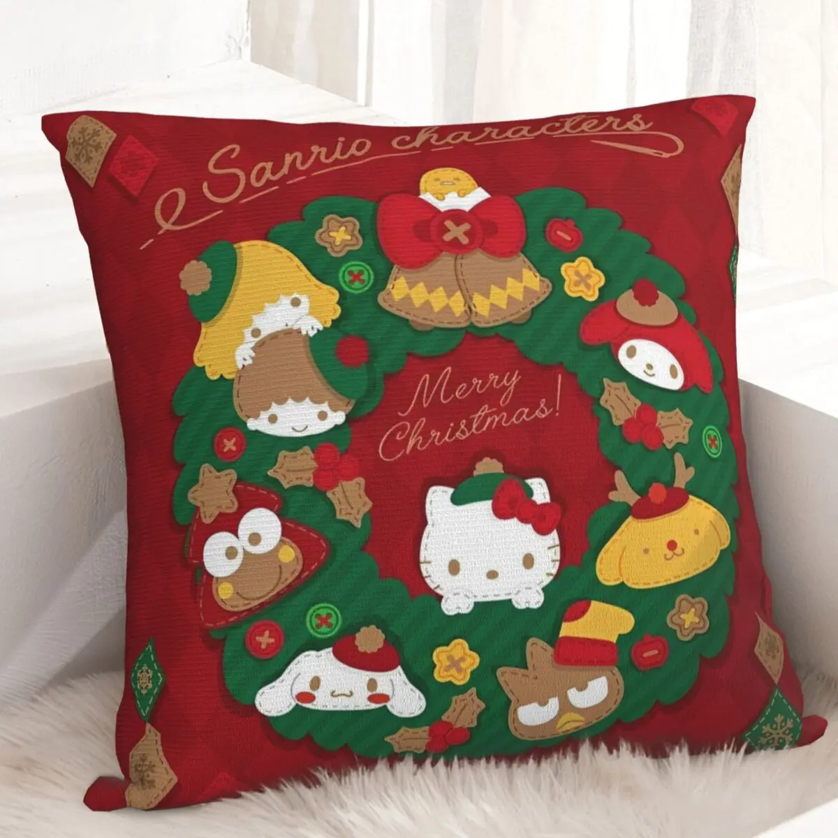 Christmas Hello Kitty Pillowcases Kawaii Kulomi Cinnamoroll Sanrio Cushion Cover Living Room Sofa Room Home Decoration Gift