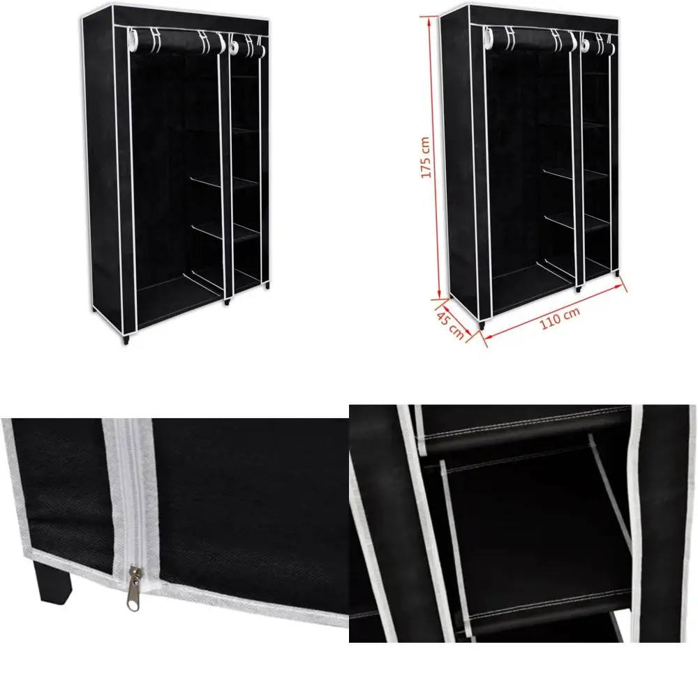 خزانة قماش واسعة قابلة للطي - مساحة تخزين مريحة لغرف النوم والطابق السفلي والتخييم - مادة صوف متينة، أسود، 43 × 18 ×