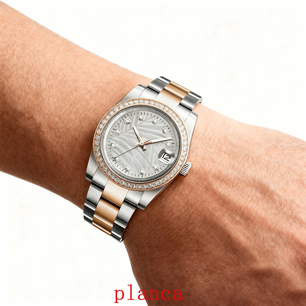 Orologio meccanico automatico di moda business di lusso di fascia alta da uomo con logo personalizzato Orologio con display del calendario in vetro zaffiro da 39 mm